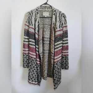 Lucky Brand | Black, Cream + Burgundy Asymmetrical Knit Cardigan | XS | EUC